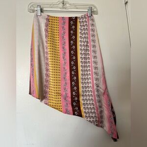 Fashion Nova Asymmetrical Skirt in Pink, Yellow, and Brown